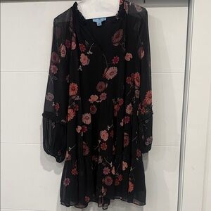 CeCe Black Dress with Pink Floral Design